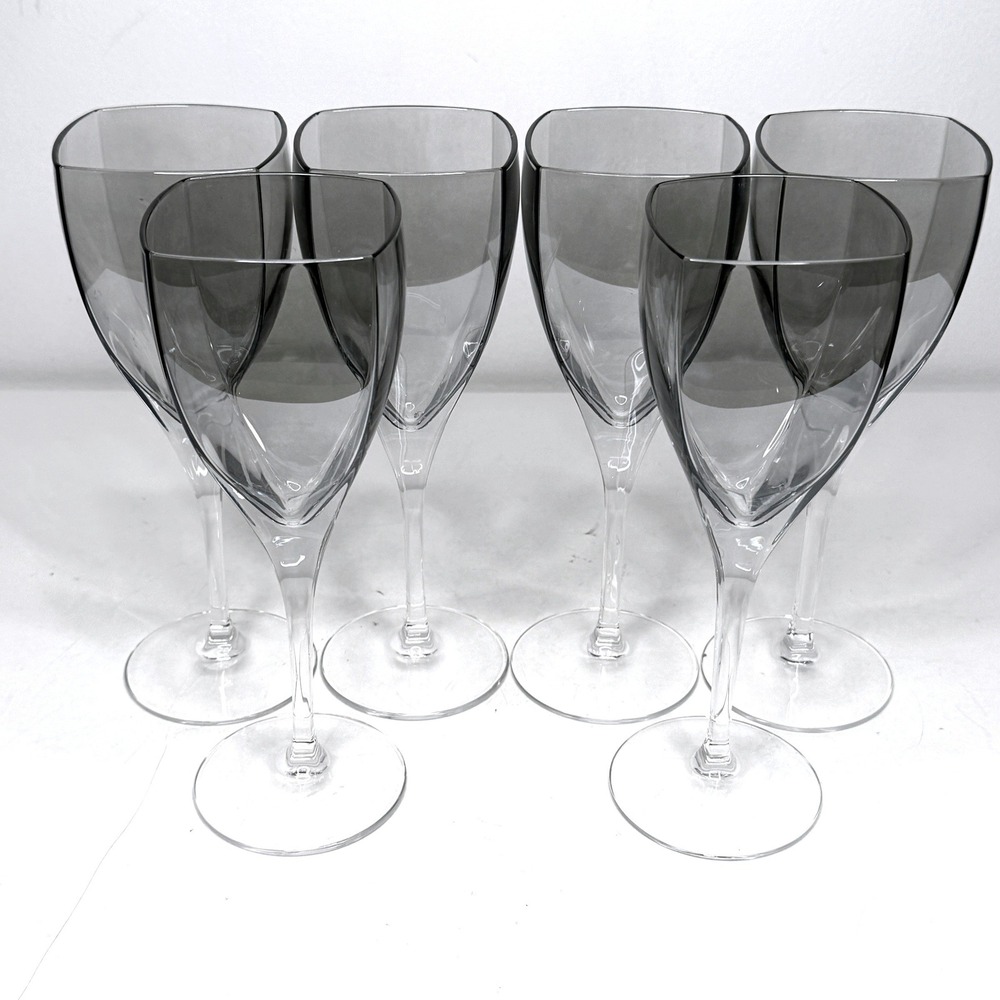 Mikasa Wine Glasses Panache Platinum Smoke Gray Square Rim 8.25" Stemware Set 6